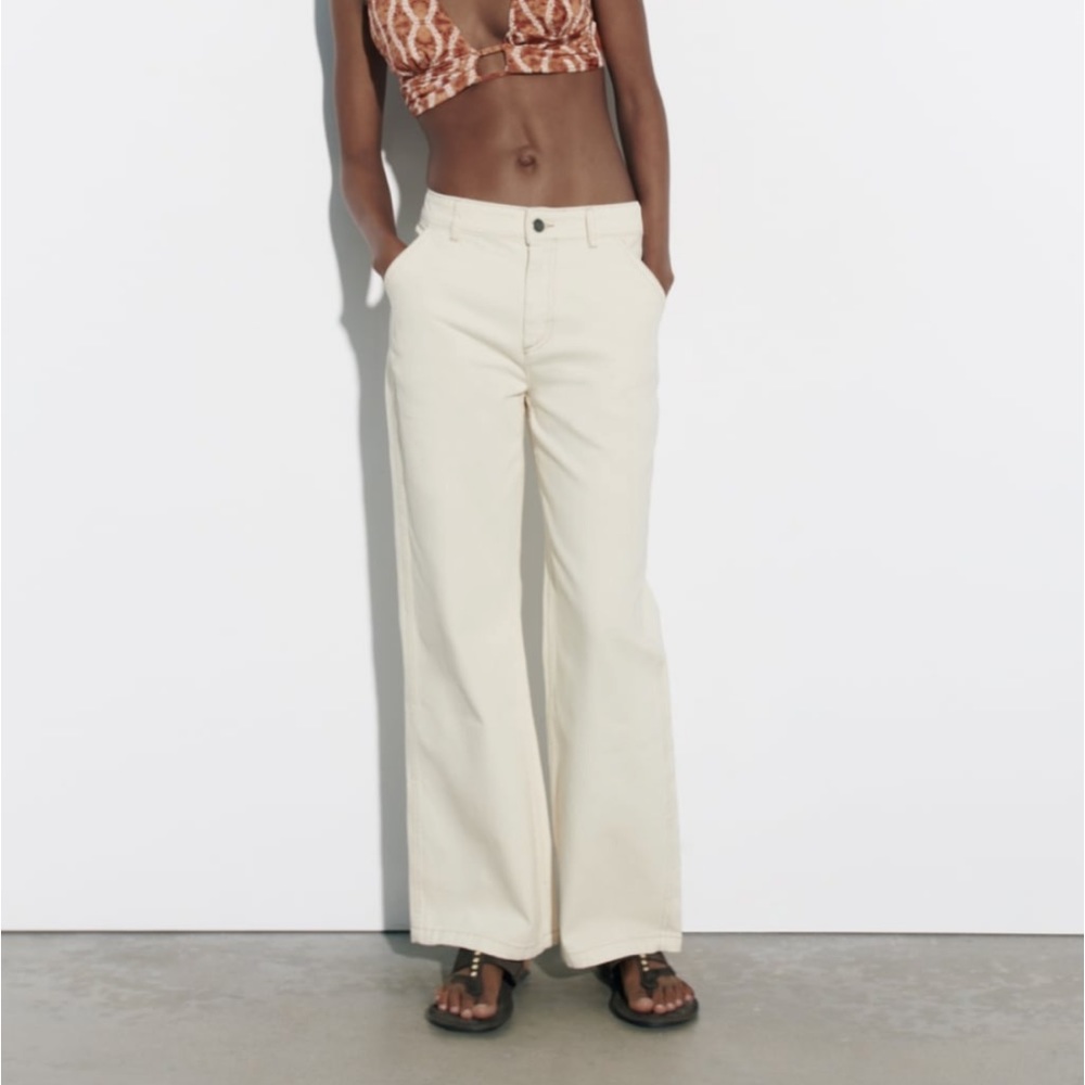NWT Zara high waisted ZW flare leg jeans ecru